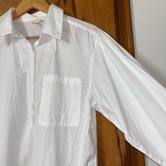 Open Edit Women White Organic Cotton Poplin Oversize Button Down Blouse Small - Picture 12 of 13